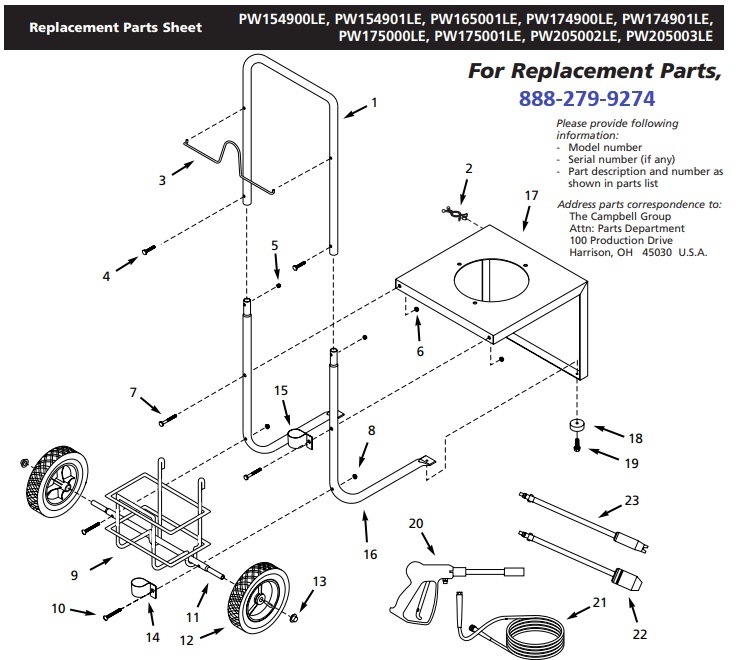 Campbell Hausfeld PW174901LE pressure washer replacment parts
